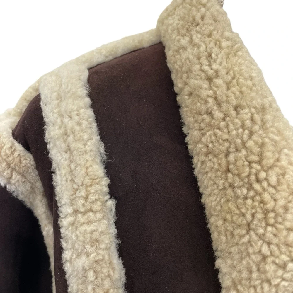 ❣️HP❣️Vakko Shearling & Suede Coat Large Brown/Natural - Picture 3 of 14